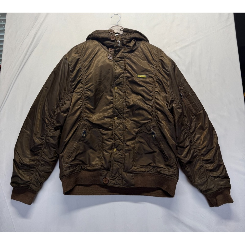 Southpole Jacket Men XL Brown Quilted Lined Waterproof Hooded Snap Inside Zipper